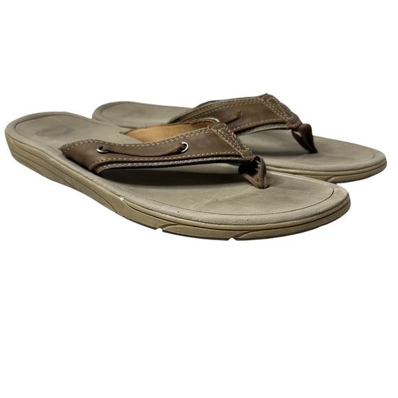 O’Rageous Men’s Faux Leather Brown Flip Flops Size 12D - Picture 1 of 9